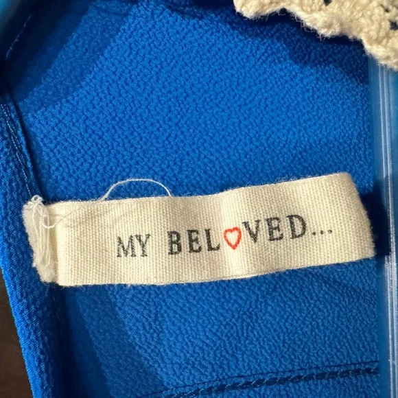 My beloved Blue Dress with Trim MEDIUM  length 34in  pit to pit 17in - Picture 3 of 5